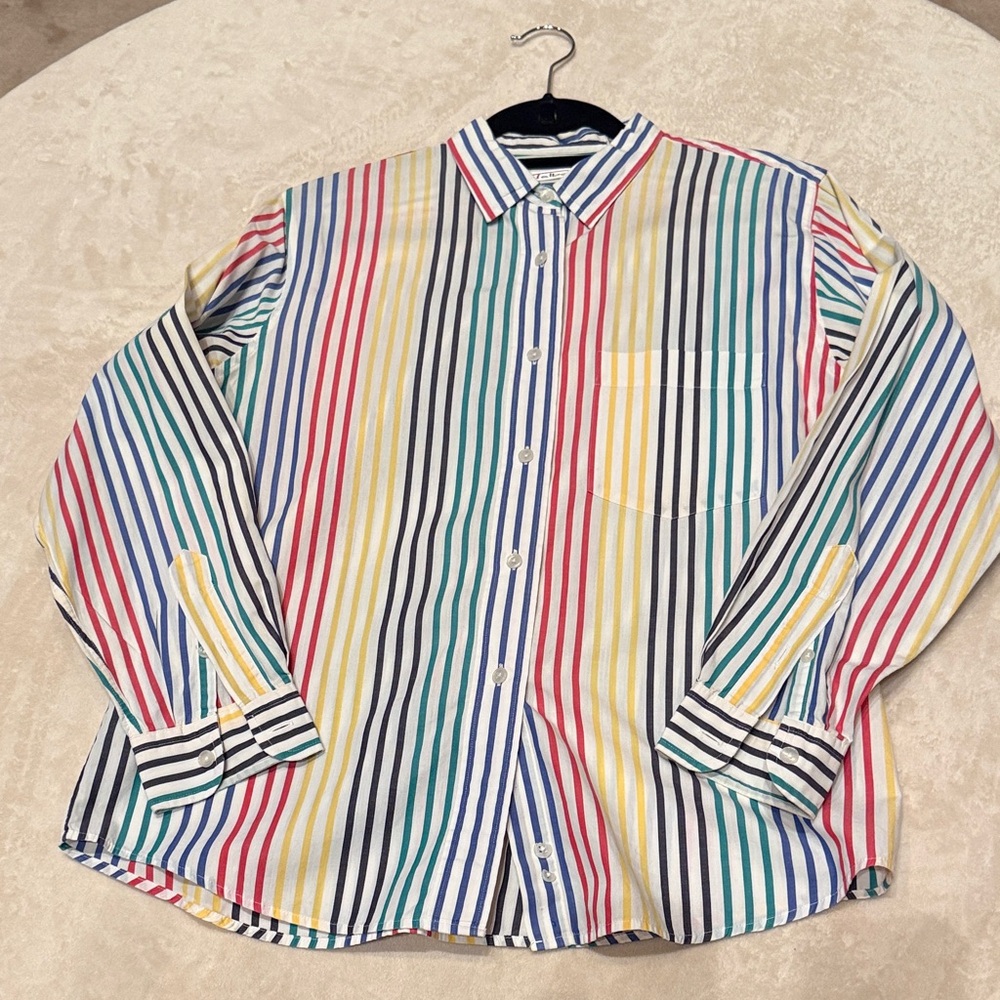 Talbots rainbow striped starched button up